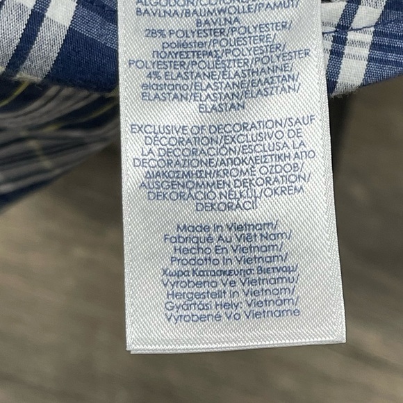 Chaps Men’s Medium Blue White Yellow Plaid Long Sleeve Button Down Stretch Shirt - Picture 7 of 10